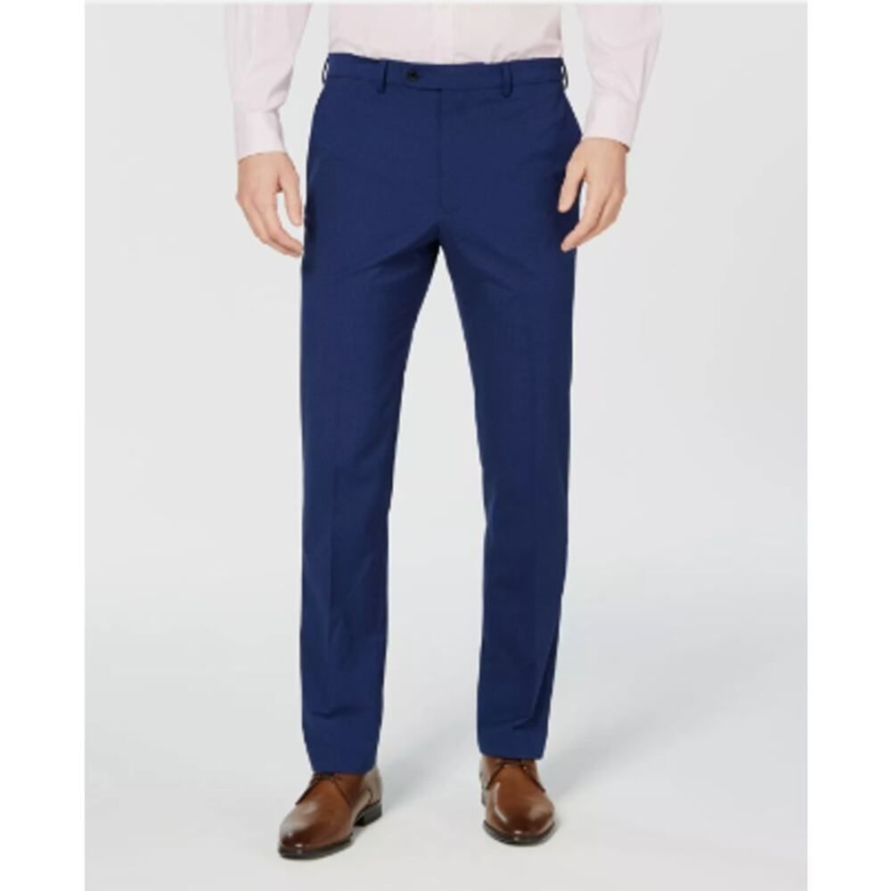 Vince Camuto Mens Flat Front Slim Fit Pants‎ Blue Check 32 X 30 Stretch